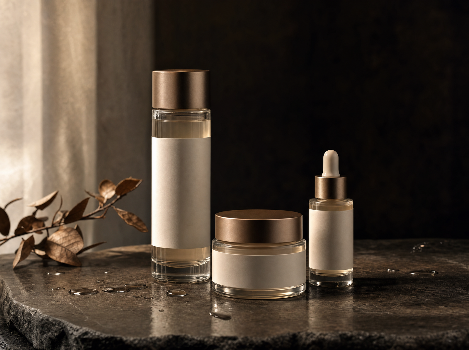 Kangen Beauté three-step skincare set — First Light Essence, Vital Rich Cream, Crystal Ampoule Cream